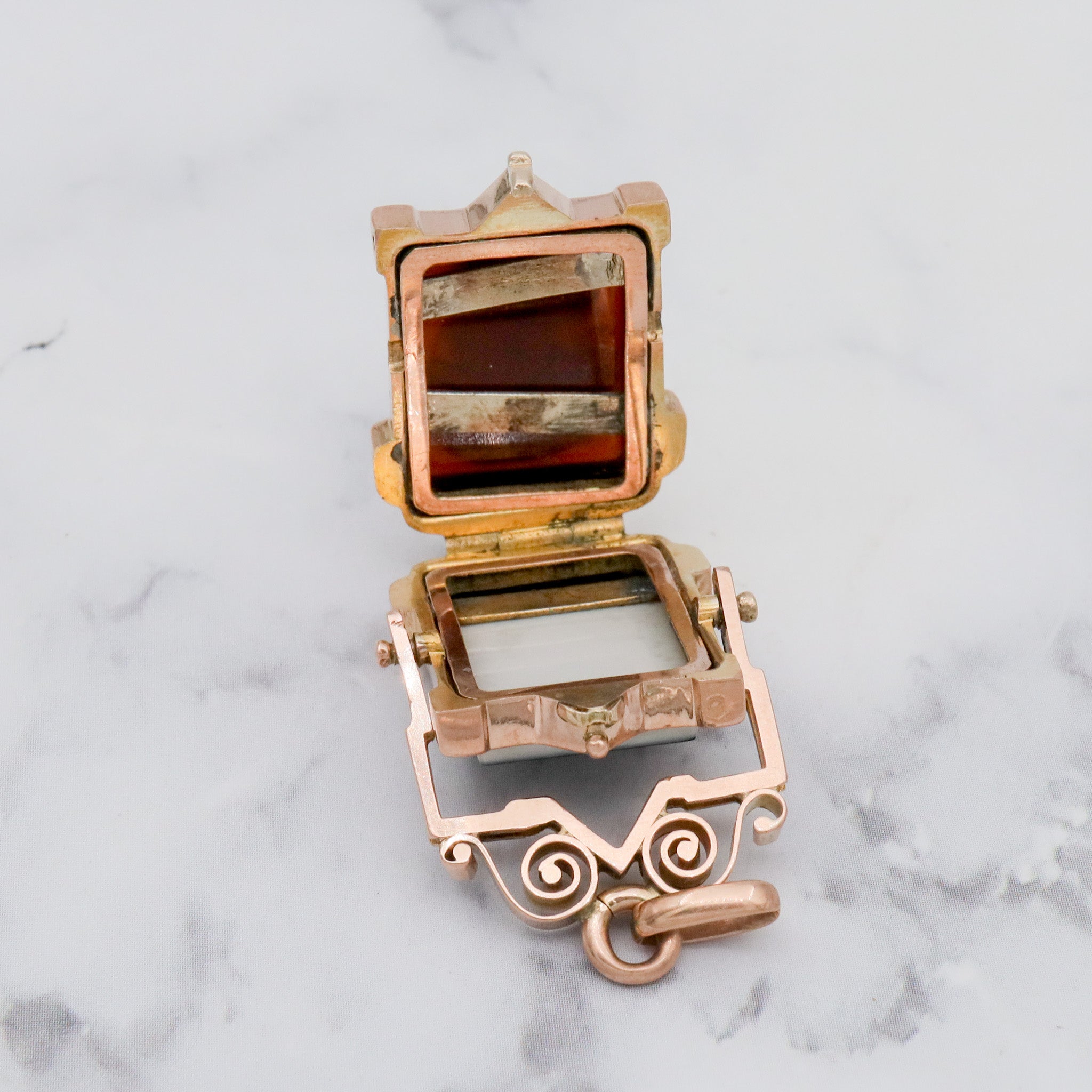Antique Aesthetic Period 14k gold Queen Victoria hardstone carved cameo double sided flip locket pendant